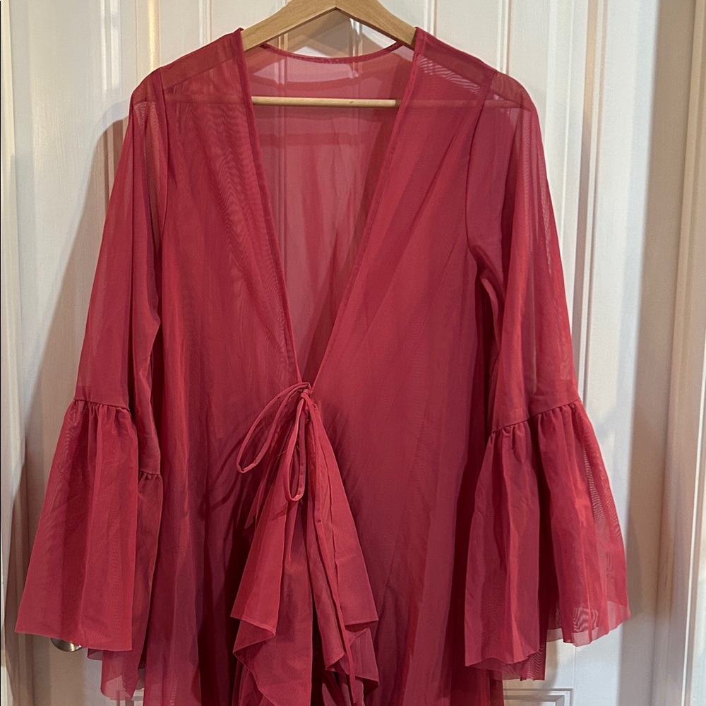 Bikini Cover Up Sheer Tie-Front Dusty Rose SZ XL